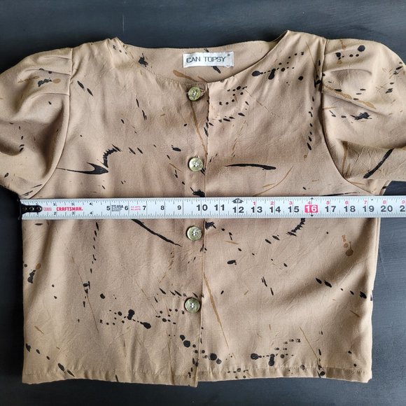 Vintage 80s Neutral Paint Splatter Shoulder Pad Skirt Set Suit Separates - Picture 12 of 16